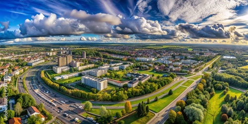 Aerial View of a Cityscape with Dramatic Clouds, Drone Photography, Cityscape, Urban Landscape, Architecture