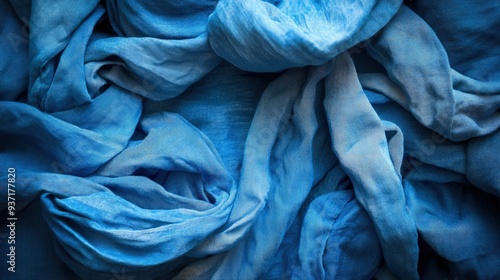 Recycled denim used in sustainable fashion, vibrant and durable, soft ambient light photo