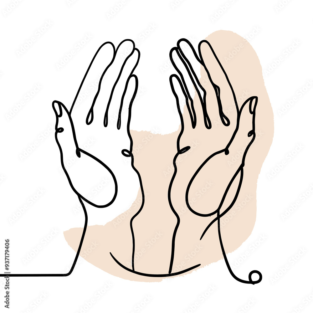 Obraz premium hand praying line art drawing