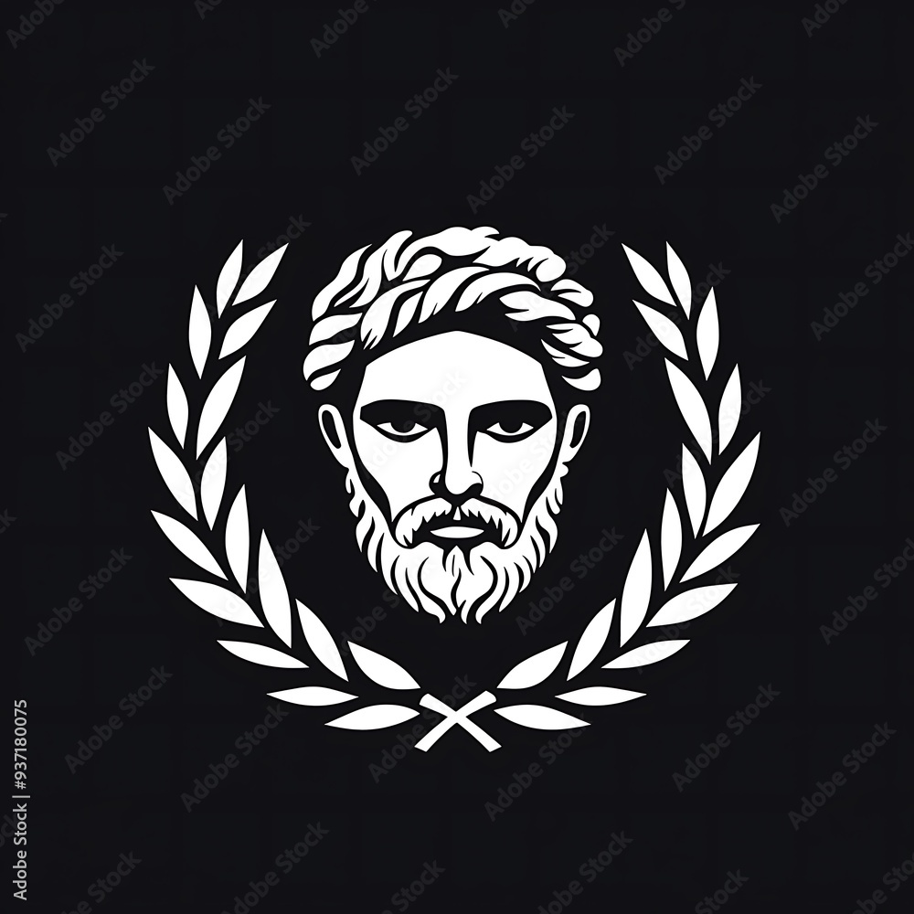 Obraz premium A stylized portrait of a man with a beard surrounded by a laurel wreath