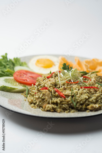 This is fried rice with green chili sauce typical of Indonesian food