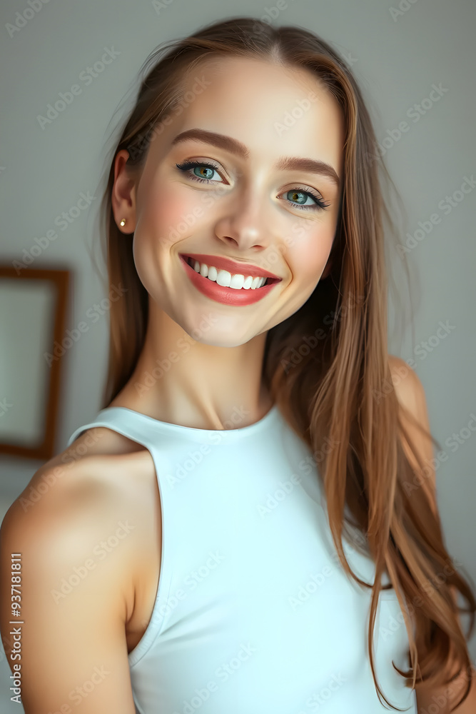 A young woman with long hair and a bright smile, showcasing her clear skin and expressive eyes. The background is softly blurred, emphasizing her cheerful expression. A young woman with long hair and a bright smile, showcasing her clear skin and expressive eyes. The background is softly blurred, emphasizing her cheerful expression.