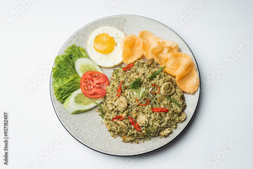 This is fried rice with green chili sauce typical of Indonesian food