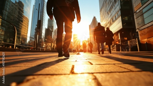 A man walks down a city street with a group of people behind him