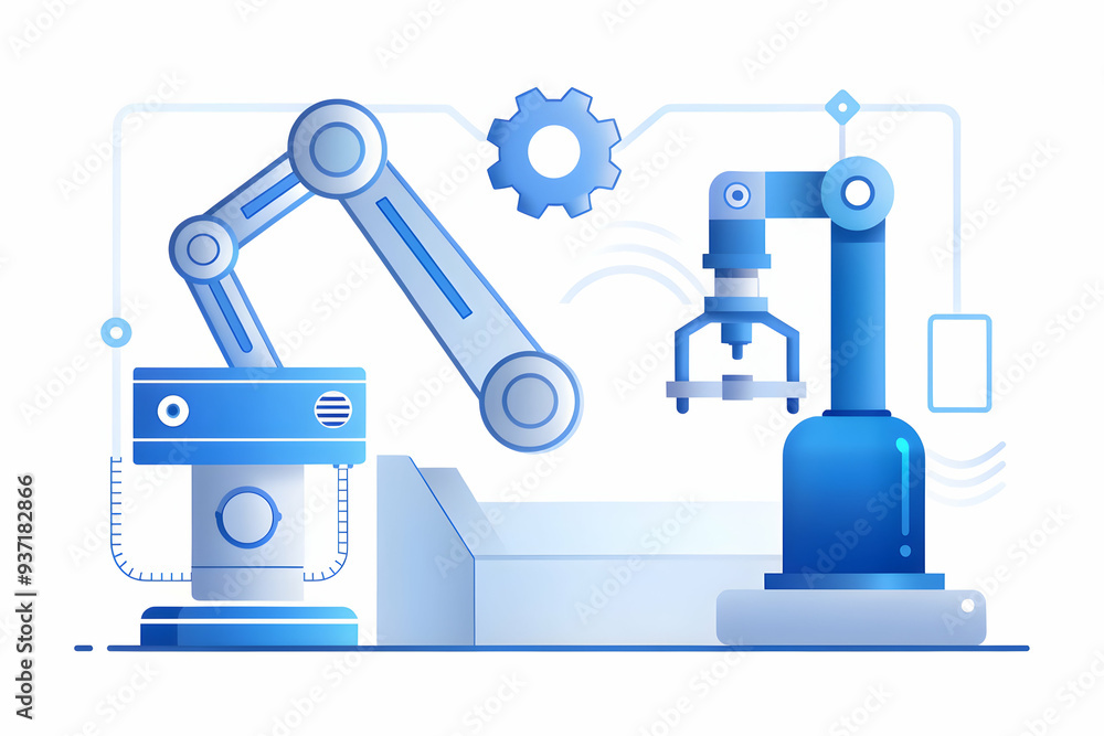3D Icon as AI automation and industrial robot concept as An AI automation icon paired with an industrial robot symbolizing the role of AI in automating industrial tasks ideal for isolated vector desig 3D Icon as AI automation and industrial robot concept as An AI automation icon paired with an industrial robot symbolizing the role of AI in automating industrial tasks ideal for isolated vector desig