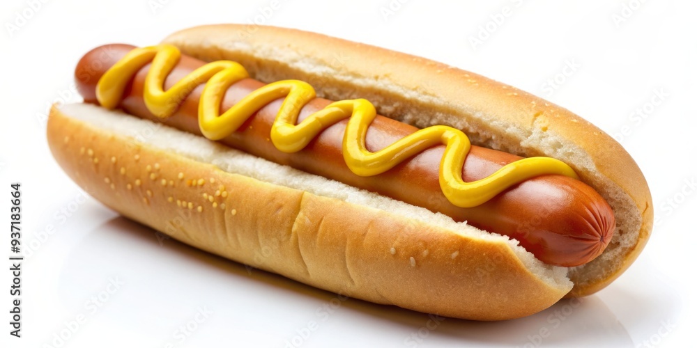 Classic Hot Dog with Mustard, Close-up, Food Photography, Delicious, Hot Dog, Mustard, Food Classic Hot Dog with Mustard, Close-up, Food Photography, Delicious, Hot Dog, Mustard, Food
