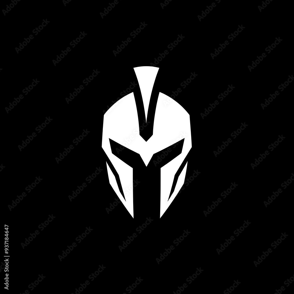 White Spartan Helmet Icon on Black Background White Spartan Helmet Icon on Black Background