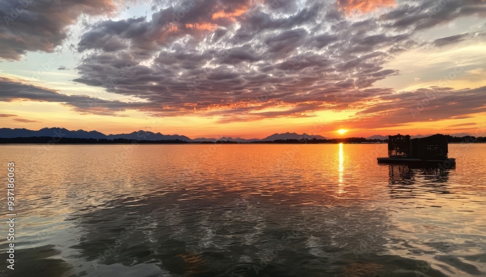 Fototapeta premium Tranquil sunset on serene lake