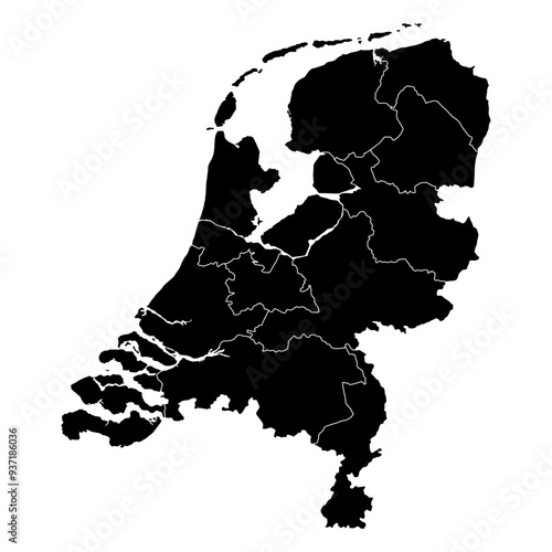 Netherlands Map with Detailed Outline Borders, Highlighting the Country's Regions. Editable, Scalable, and Printable Vector Illustration Isolated on a White Background