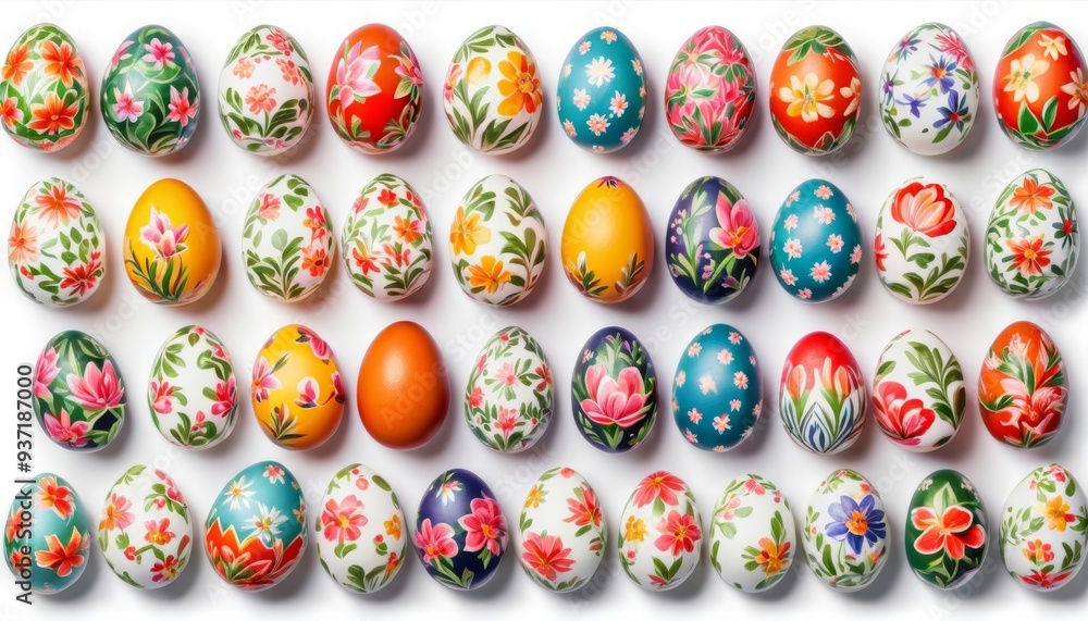 Vibrant floral Easter eggs in a grid pattern Vibrant floral Easter eggs in a grid pattern