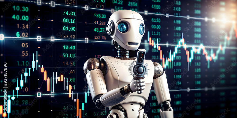 3D Icon as AI trading bot and stock exchange concept as An AI trading bot icon paired with a stock exchange representing the automated trading capabilities of AI in financial markets perfect for isola 3D Icon as AI trading bot and stock exchange concept as An AI trading bot icon paired with a stock exchange representing the automated trading capabilities of AI in financial markets perfect for isola