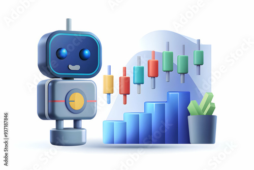 3D Icon as AI trading bot and stock exchange concept as An AI trading bot icon paired with a stock exchange representing the automated trading capabilities of AI in financial markets perfect for isola