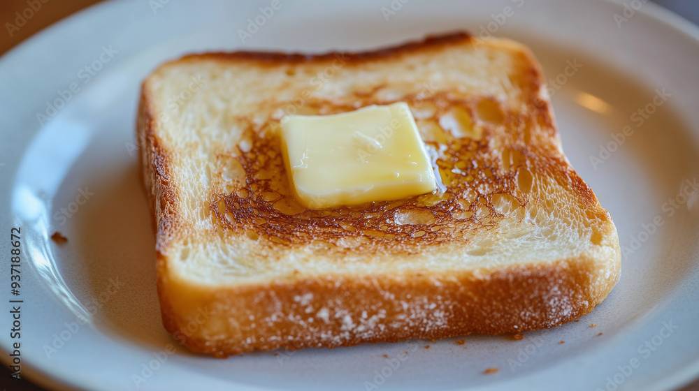 bread and butter, a single slice of golden-brown, perfectly toasted bread with a pat of butter melting on top bread and butter, a single slice of golden-brown, perfectly toasted bread with a pat of butter melting on top