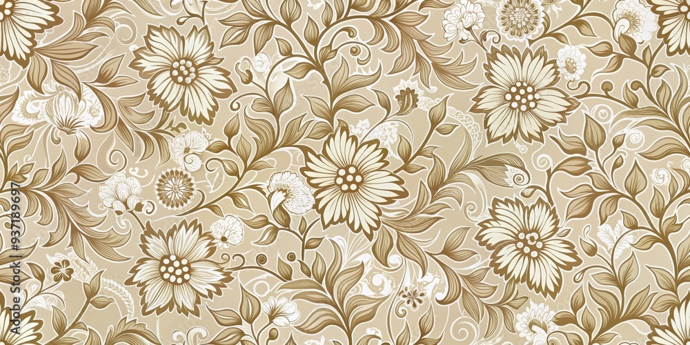 Floral Pattern with Beige Background, Seamless, White and Brown, Vintage , floral , pattern , background Floral Pattern with Beige Background, Seamless, White and Brown, Vintage , floral , pattern , background