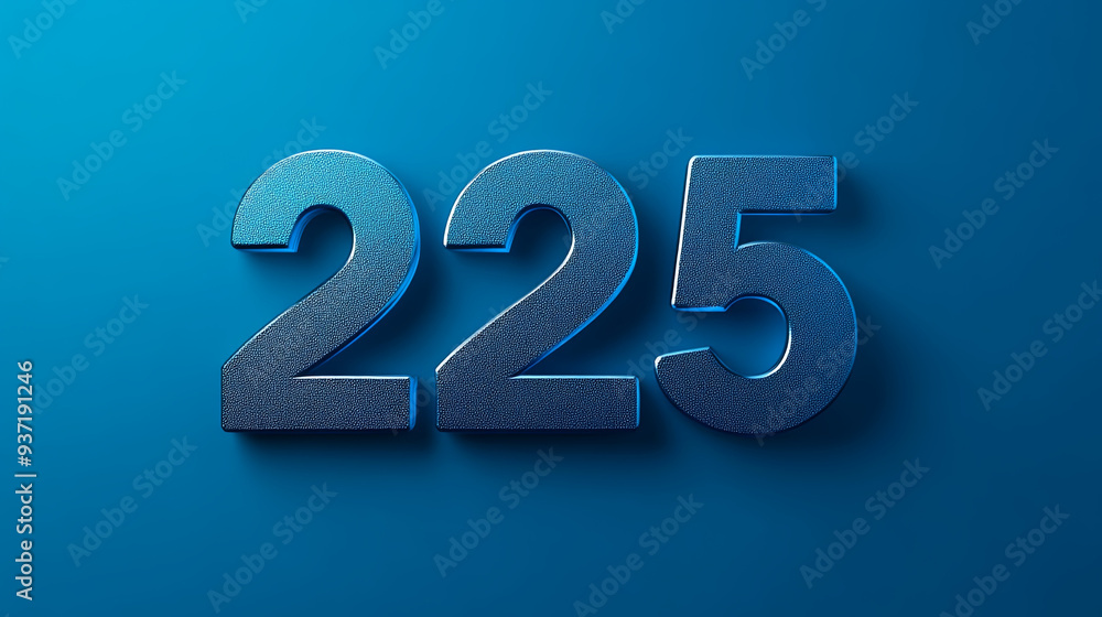 Numbers 225 written in 3D on blue background Numbers 225 written in 3D on blue background