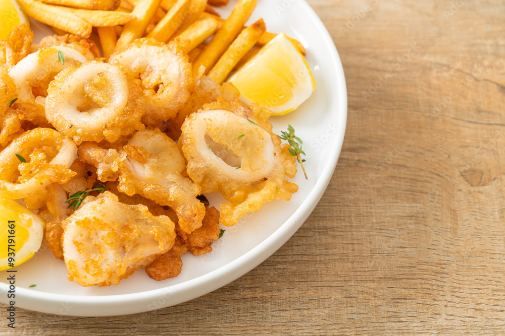 calamari - fried squid or octopus with fries calamari - fried squid or octopus with fries