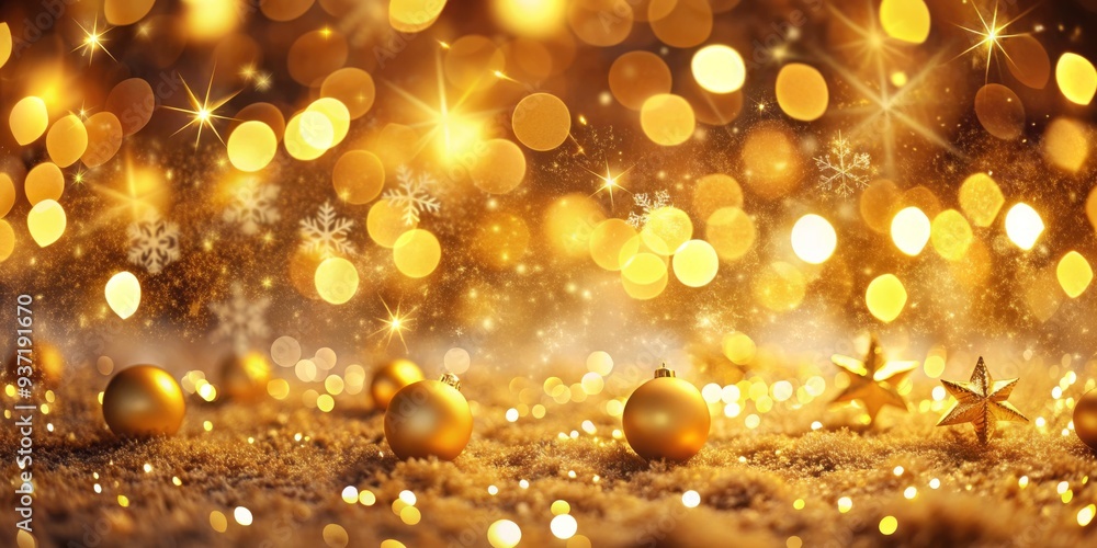 Golden Christmas Ornament and Stars on a Sparkling Background, christmas , festive , ornaments , glitter Golden Christmas Ornament and Stars on a Sparkling Background, christmas , festive , ornaments , glitter