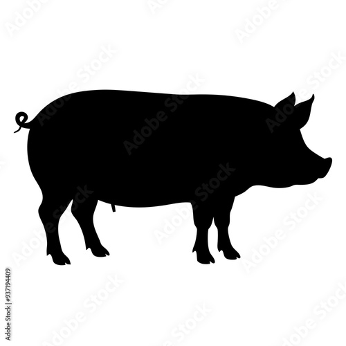 Pig graphic icon. Png black silhouette isolated on white background. Vector illustration graphic design