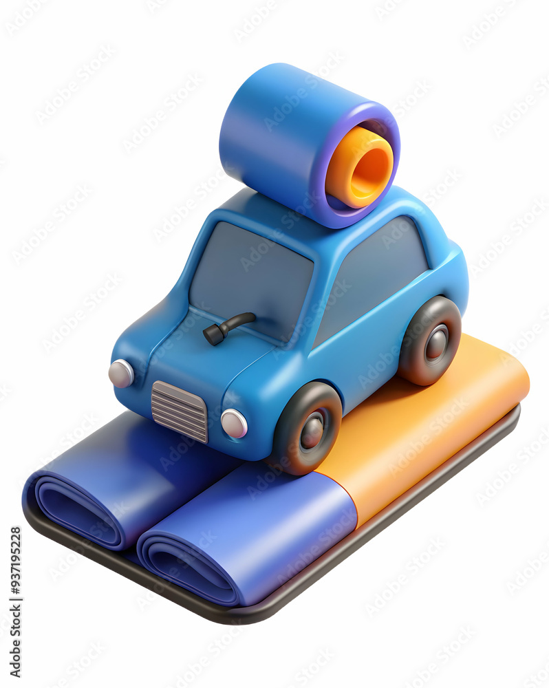 3D Icon as Electric car and yoga mat concept as An electric car paired with a yoga mat symbolizing the integration of sustainable transport and wellness activities ideal for isolated vector designs. i 3D Icon as Electric car and yoga mat concept as An electric car paired with a yoga mat symbolizing the integration of sustainable transport and wellness activities ideal for isolated vector designs. i