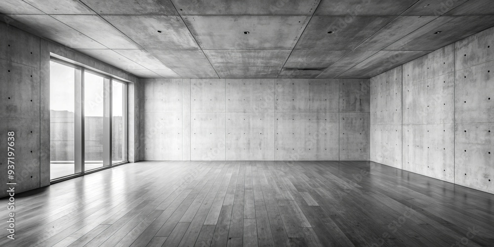 Minimalist Concrete Room with Wooden Floor, Concrete, Interior Design, Modern, Architecture Minimalist Concrete Room with Wooden Floor, Concrete, Interior Design, Modern, Architecture