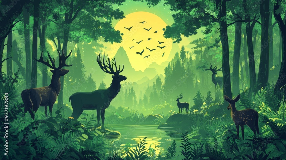 Deer in the Forest. Deer in the Forest.