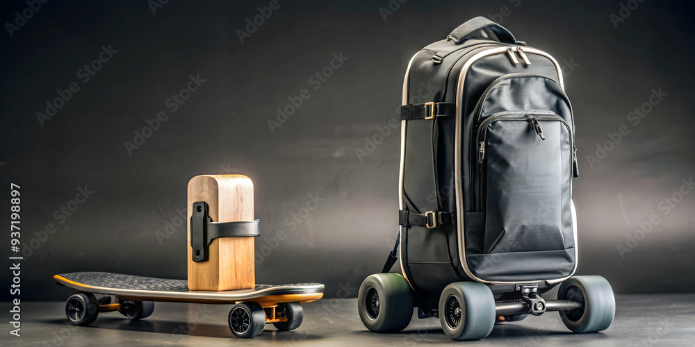 3D Icon as Electric skateboard and backpack concept as An electric skateboard paired with a backpack representing the practicality of eco friendly transport and daily essentials perfect for isolated v 3D Icon as Electric skateboard and backpack concept as An electric skateboard paired with a backpack representing the practicality of eco friendly transport and daily essentials perfect for isolated v