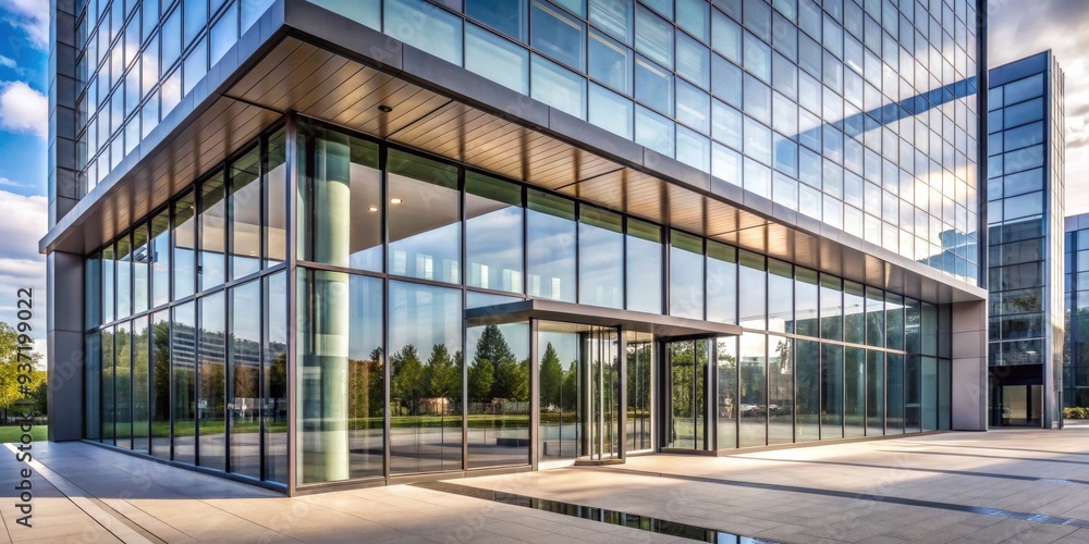 Modern Glass Building Entrance,Wide Angle, Glass Facade, Architecture, Entrance, Building, Modern Modern Glass Building Entrance,Wide Angle, Glass Facade, Architecture, Entrance, Building, Modern