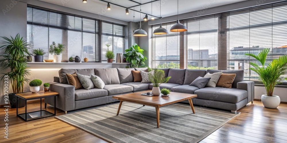 Modern Living Room with Grey Sectional Sofa and Wooden Floor, Interior Design, Home Decor, Furniture , living room, sofa, interior design Modern Living Room with Grey Sectional Sofa and Wooden Floor, Interior Design, Home Decor, Furniture , living room, sofa, interior design