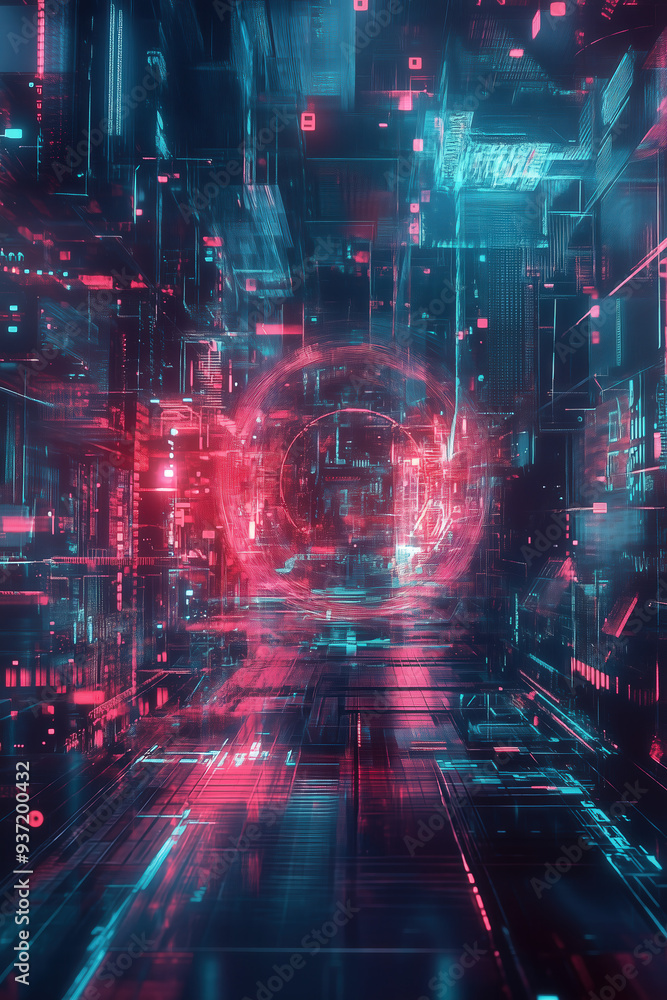 Abstract Digital Cityscape with Neon Lights Abstract Digital Cityscape with Neon Lights
