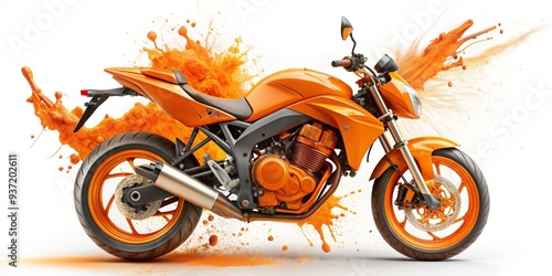 Orange Motorcycle in a Paint Explosion, Motorcycle, Paint, Explosion, Speed photo