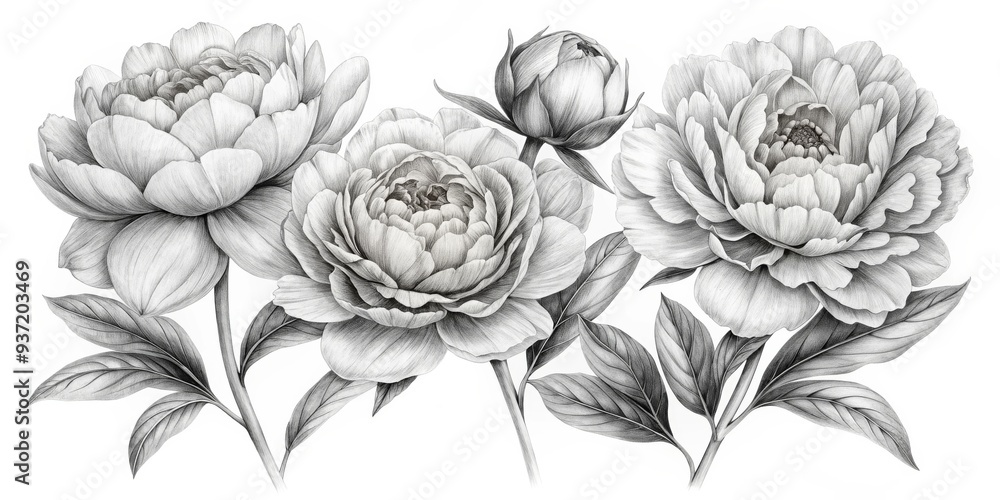 Pencil Drawing of Peony Flowers, pencil, black and white, floral illustration, peony, botanical art Pencil Drawing of Peony Flowers, pencil, black and white, floral illustration, peony, botanical art