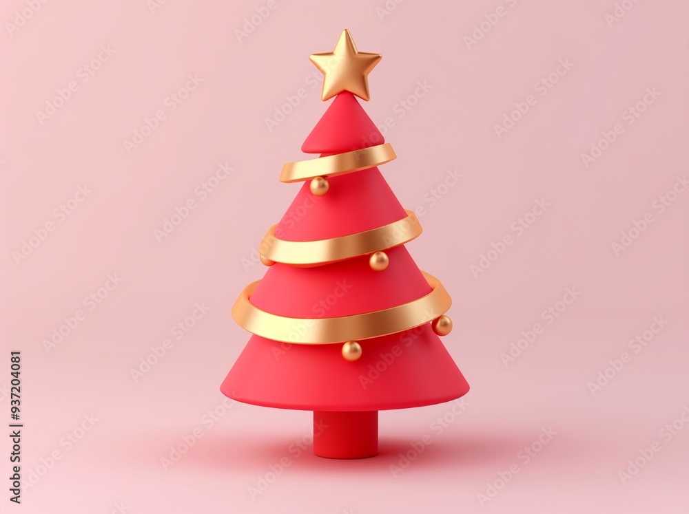 Christmas tree made of red and gold on a pink background Christmas tree made of red and gold on a pink background