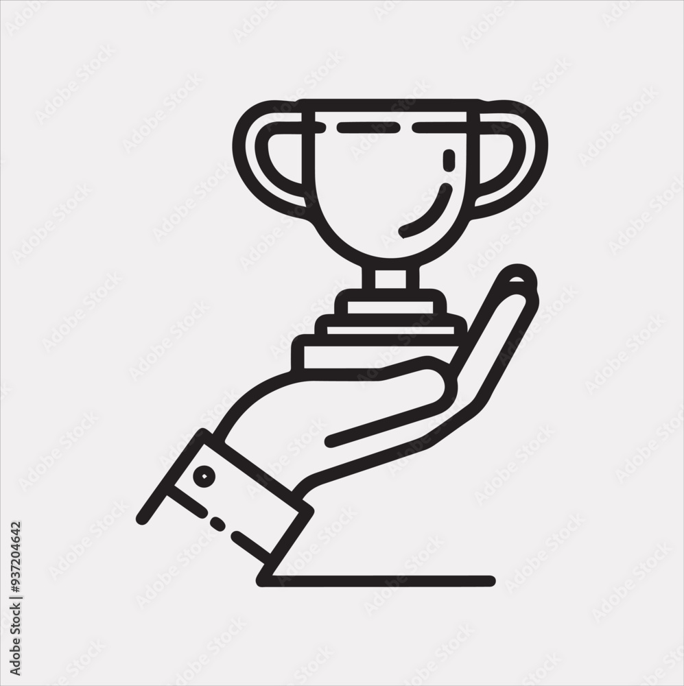 Winning award line art Vector silhouette illustration icon on a white background Winning award line art Vector silhouette illustration icon on a white background