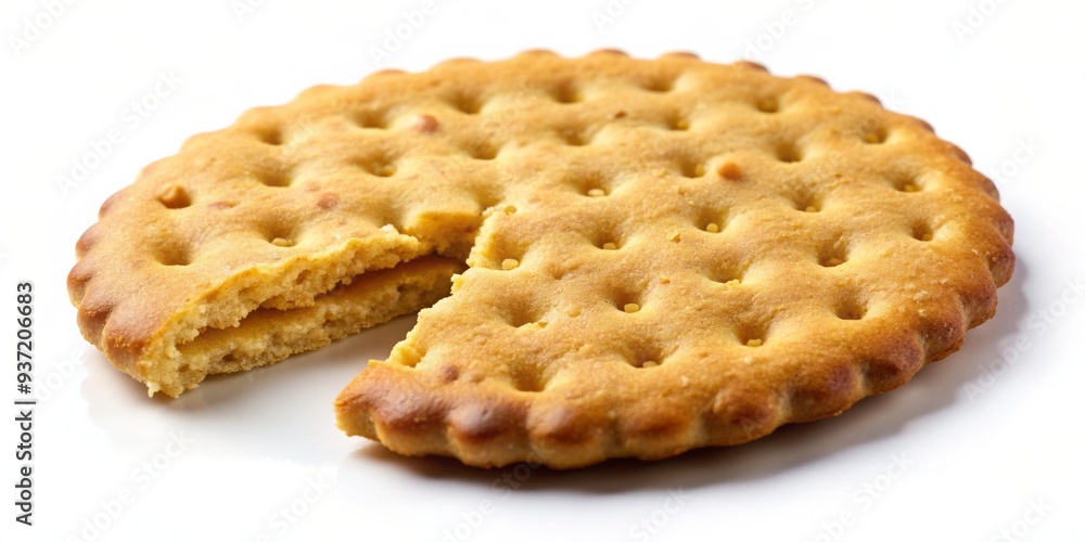 Round Cracker with a Bite Taken Out, Macro Photography of a Crisp Snack, Close Up of a Round Cracker on a White Background, Food Photography, Cracker, Snack, Food Round Cracker with a Bite Taken Out, Macro Photography of a Crisp Snack, Close Up of a Round Cracker on a White Background, Food Photography, Cracker, Snack, Food