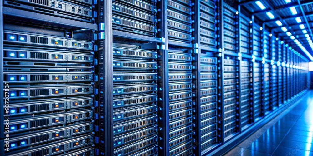 Server Room Interior - Row of Blue Lit Servers, Data Center, Technology, Storage , server room, data center, technology Server Room Interior - Row of Blue Lit Servers, Data Center, Technology, Storage , server room, data center, technology