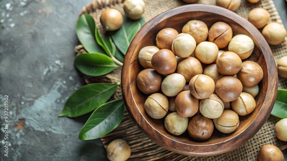 Macadamia Nuts in Wooden Bowl. Macadamia Nuts in Wooden Bowl.
