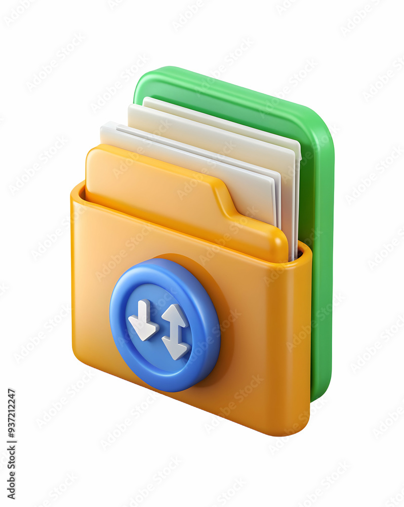 3D Icon as Recycled folder and financial document concept as A recycled folder paired with a financial document symbolizing the use of eco friendly materials in corporate finance ideal for clean and i