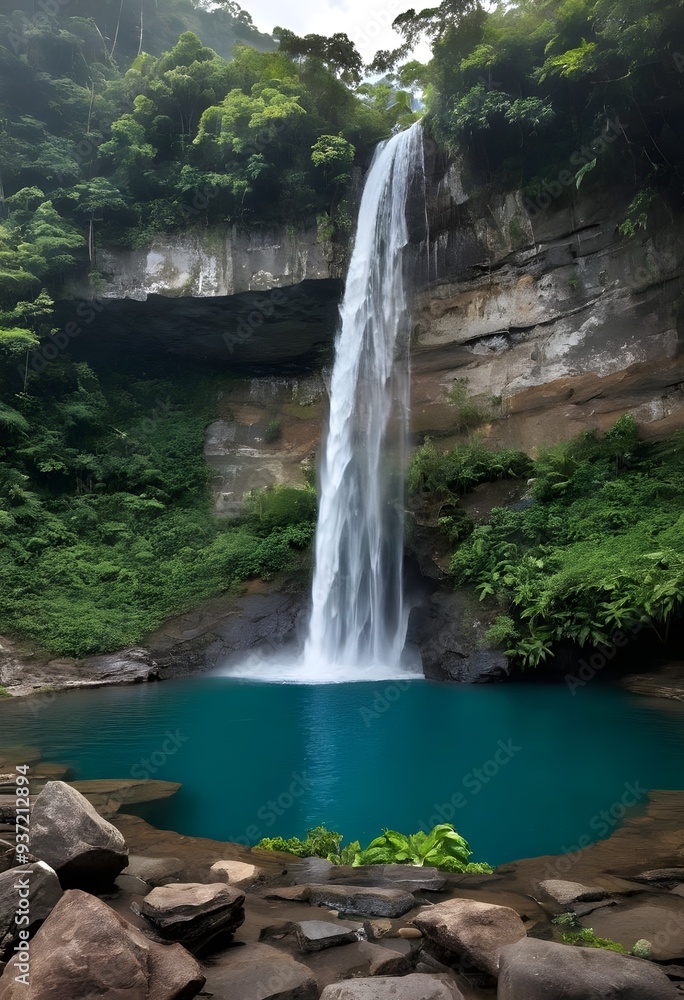 Fototapeta premium waterfall off a rugged cliff, generative ai