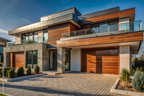 Modern Architecture House with Wooden Facade.