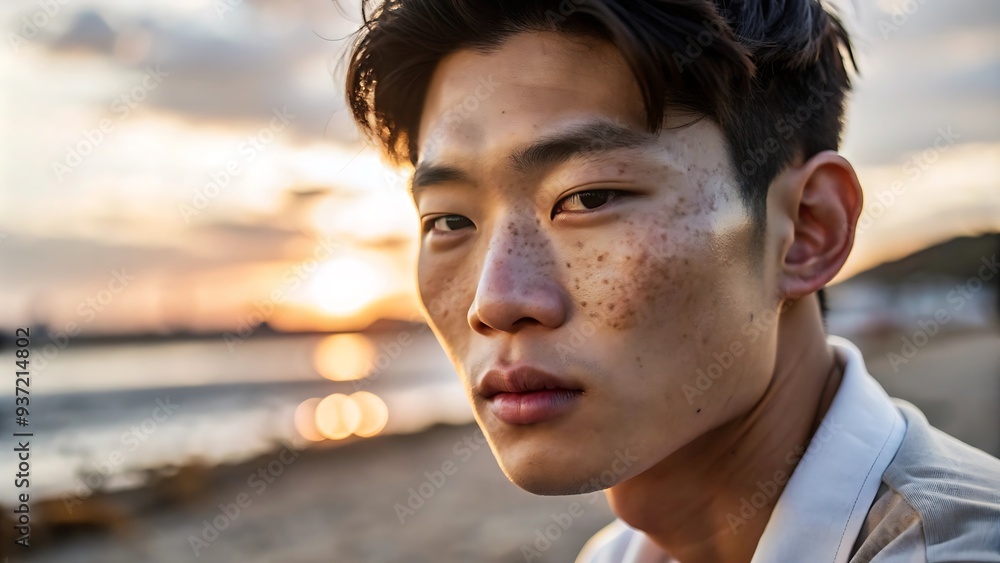 Portrait of a Young Man with Freckles at Sunset. Portrait of a Young Man with Freckles at Sunset.