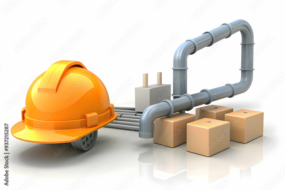 3D Icon as Safety helmet and assembly line concept as A safety helmet paired with an assembly line symbolizing the commitment to safety and efficiency in manufacturing processes ideal for isolated vec 3D Icon as Safety helmet and assembly line concept as A safety helmet paired with an assembly line symbolizing the commitment to safety and efficiency in manufacturing processes ideal for isolated vec