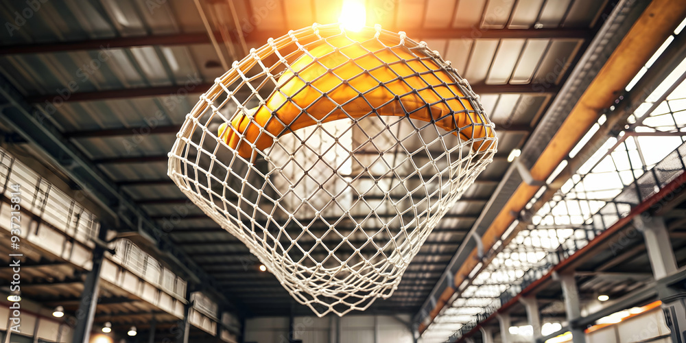 Obraz premium 3D Icon as Safety net and factory ceiling concept as A safety net paired with a factory ceiling representing the importance of fall protection in industrial environments perfect for isolated vector de