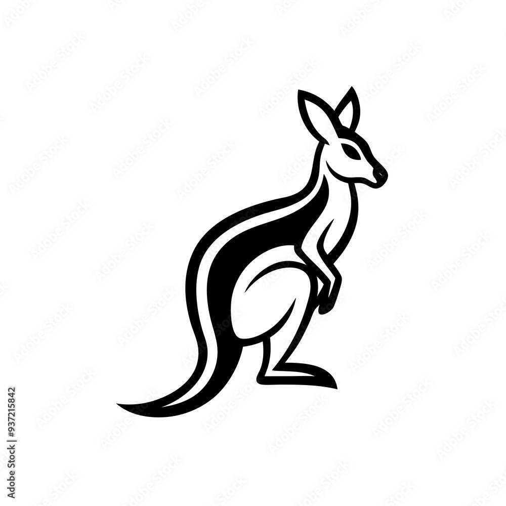 Obraz premium Kangaroo line art mascot logo design. Animal Kangaroo logo silhouette vector illustration on a white background.