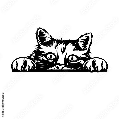 Cat Peeking | Peeking Animal | Cat | Domestic Animal | Cute Pet | Cute Kitten | Peek a Boo | Curios Kitten | Original Illustration | Vector and Clipart | Cutfile and Stencil