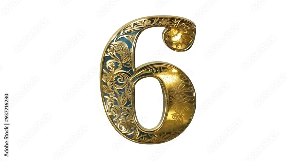 Decorative Golden Number Six in Ornate Design on a Blue Background Generative AI Decorative Golden Number Six in Ornate Design on a Blue Background Generative AI