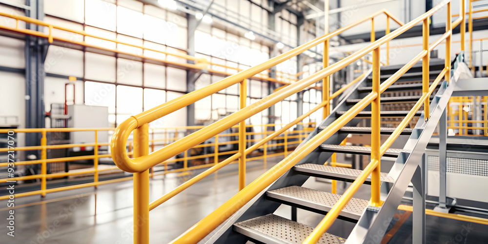 3D Icon as Safety rail and factory staircase concept as A safety rail paired with a factory staircase symbolizing the importance of secure handrails in industrial settings perfect for isolated vector 3D Icon as Safety rail and factory staircase concept as A safety rail paired with a factory staircase symbolizing the importance of secure handrails in industrial settings perfect for isolated vector