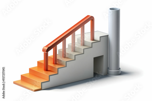 3D Icon as Safety rail and factory staircase concept as A safety rail paired with a factory staircase symbolizing the importance of secure handrails in industrial settings perfect for isolated vector 