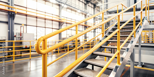 3D Icon as Safety rail and factory staircase concept as A safety rail paired with a factory staircase symbolizing the importance of secure handrails in industrial settings perfect for isolated vector 