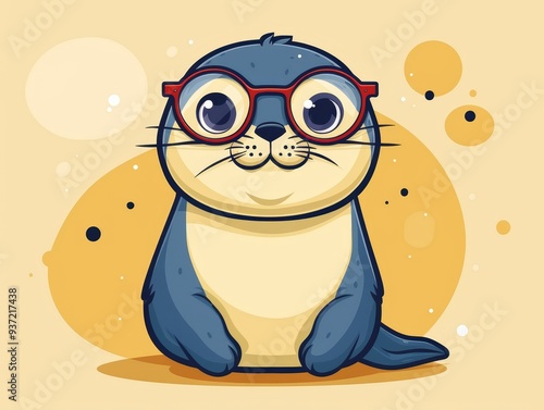 Cute Cartoon Seal Wearing Red Glasses photo