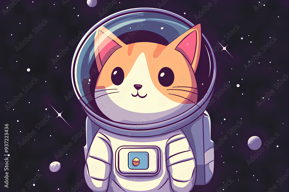Fototapeta premium cute cat wearing a spacesuit , cartoon style, vector